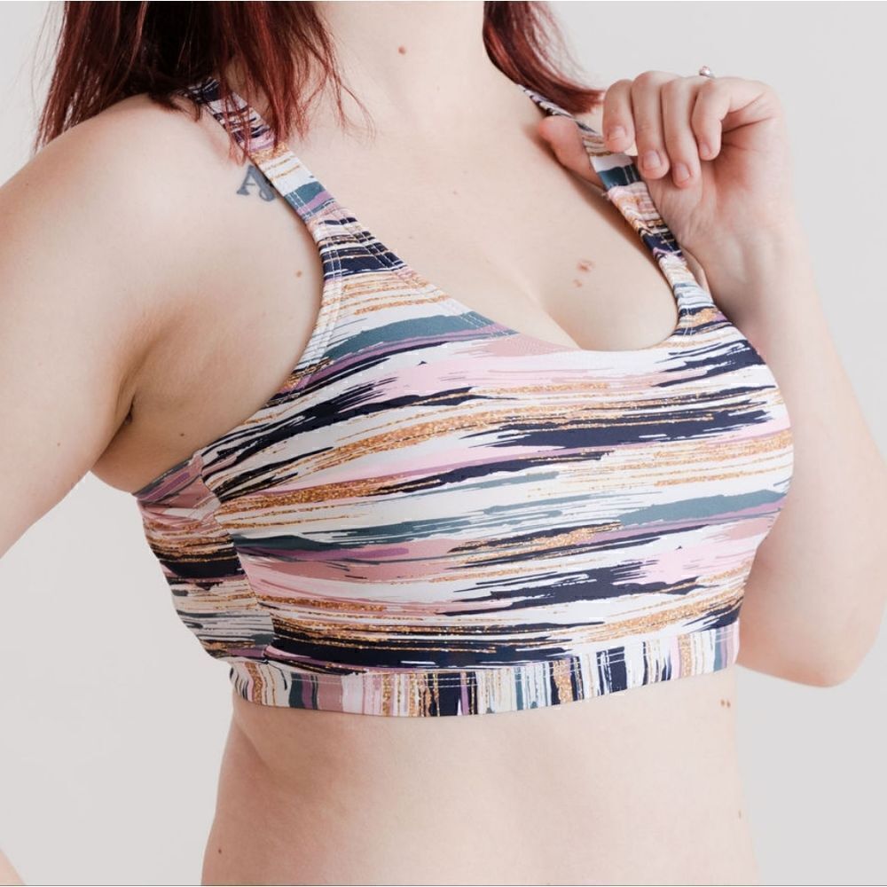 Athletic Bikini Swimsuit Top Small Adjustable Stripes - Picture 6 of 15